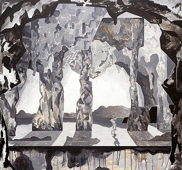 The cave. painting by Kristoffer Zetterstrand. graham walks inside backlit cave